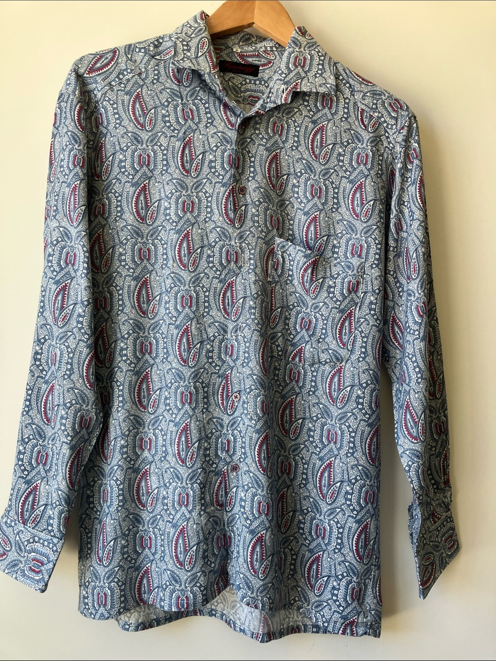 PAPARAZZI Vintage Blue & Red Paisley Button-Down Slim Cut Shirt Men’s M French 2